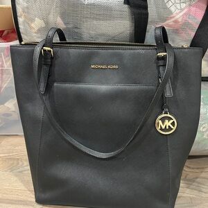 Michael Kors Black Saffiano Tote with Gold Logo Charm